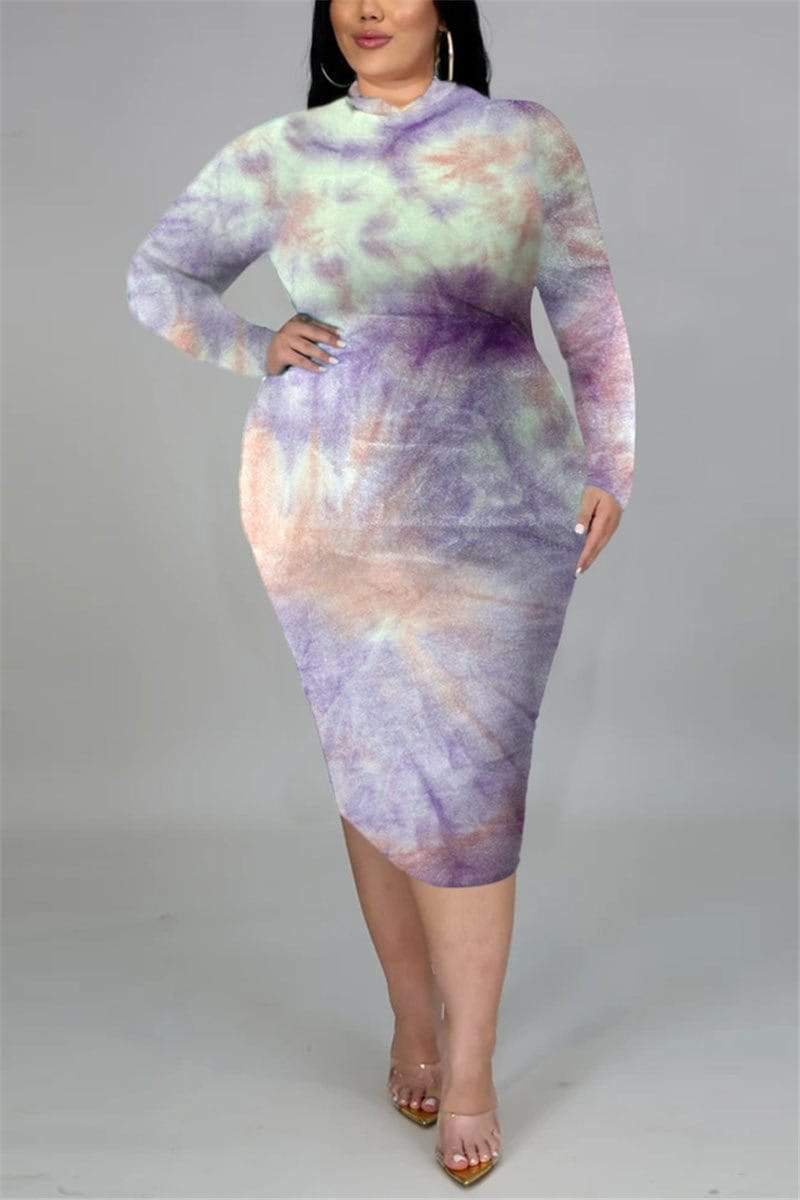 Fashion Plus Size Slim Tie Dye Dress