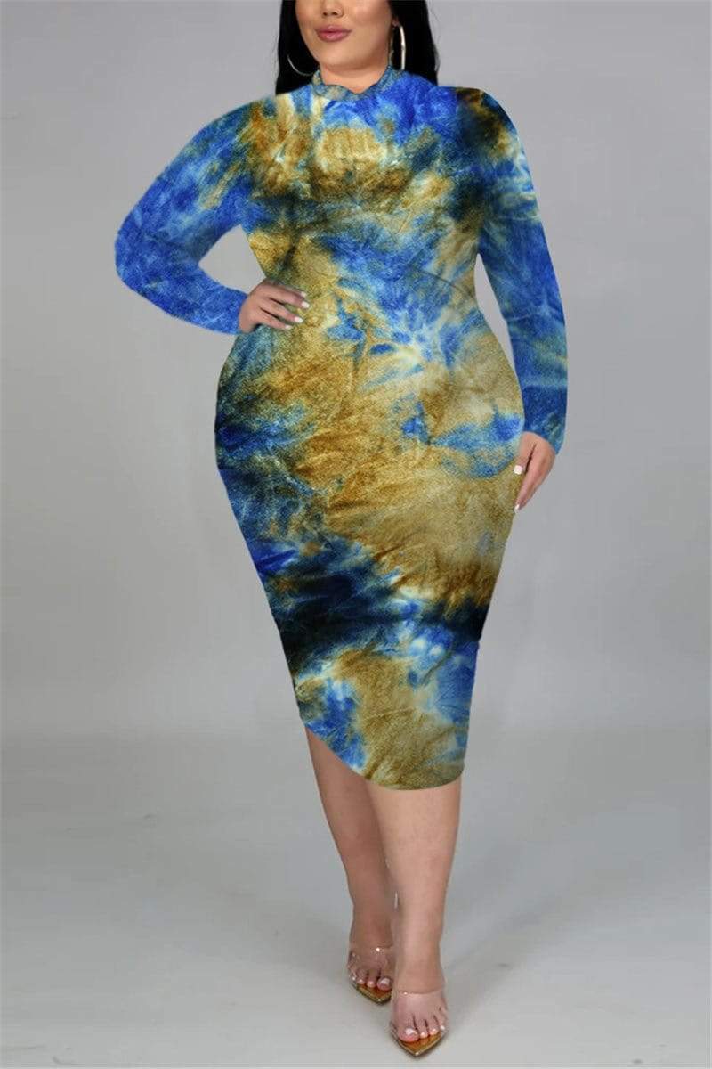 Fashion Plus Size Slim Tie Dye Dress