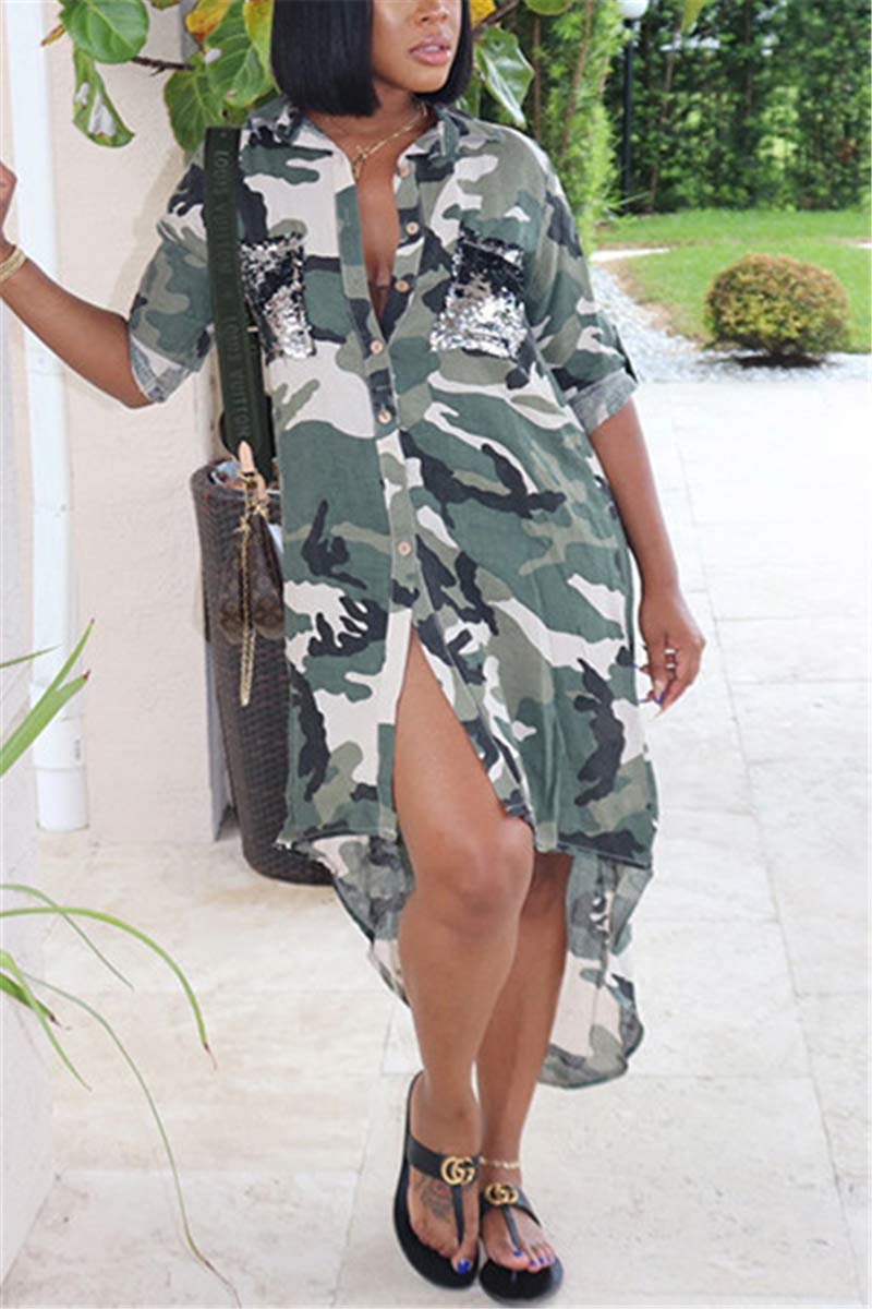 Fashion Camouflage Print Shirt Dress