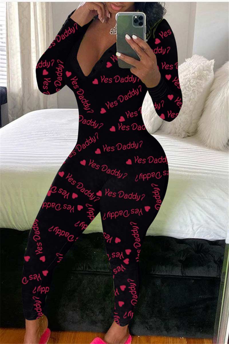 Casual Living Zipper Collar Skinny Print Jumpsuits