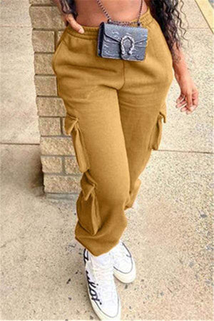 Casual Solid Mid Waist Trousers