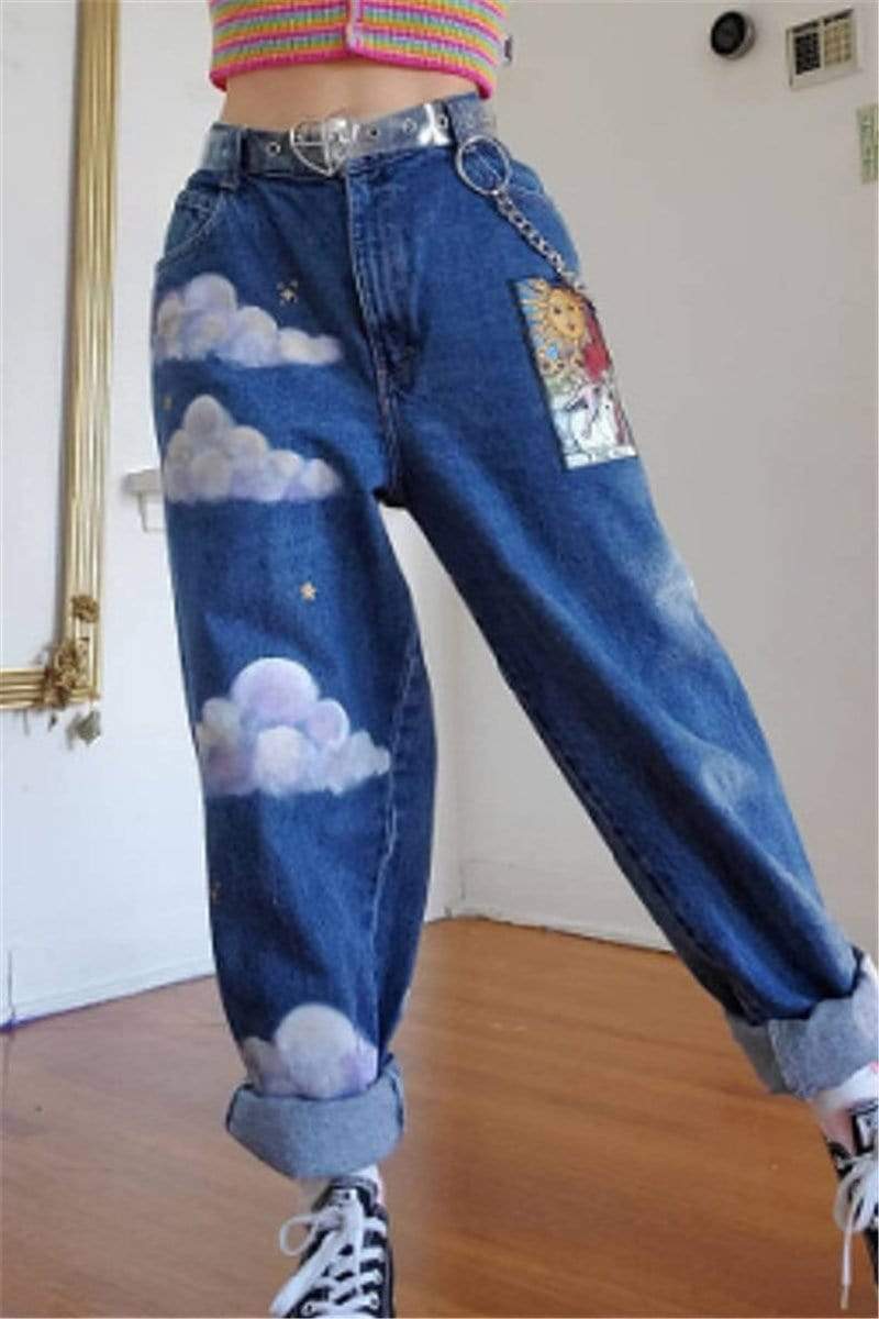 Fashion Straight Print Jeans (Without Belt)