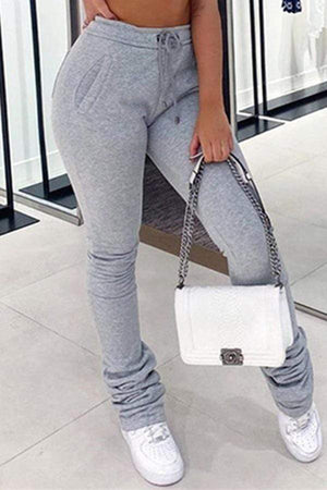 Casual Sportswear Solid Mid Waist Trousers