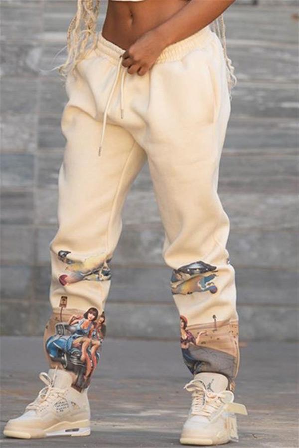 Fashion Casual Mid Waist Print Trousers