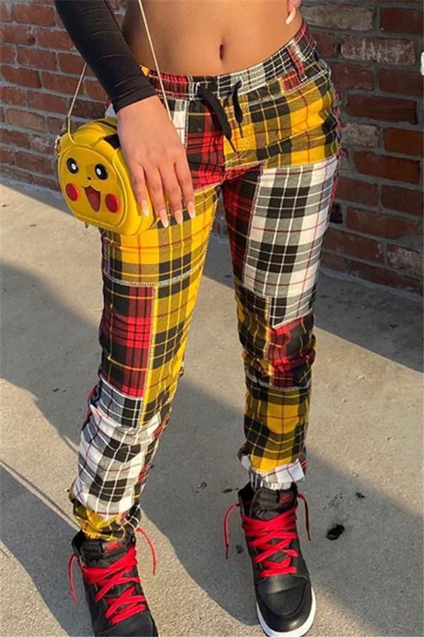 Fashion Plaid Print Trousers