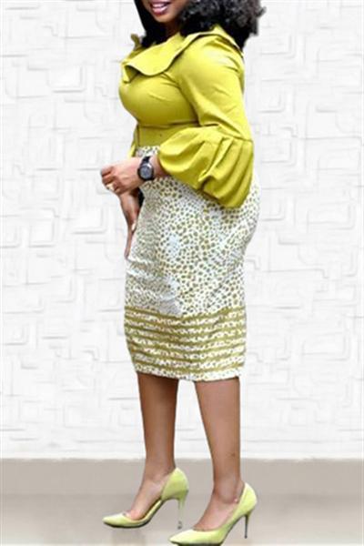 Lantern Sleeve Patchwork Pencil Dress