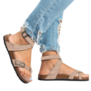 Roman Sandals Buckle Peep-toe Flats