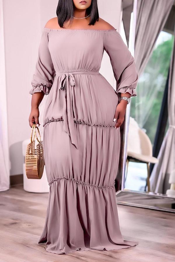 Fashion Solid Color Off Shoulder Lace Up Maxi Dress