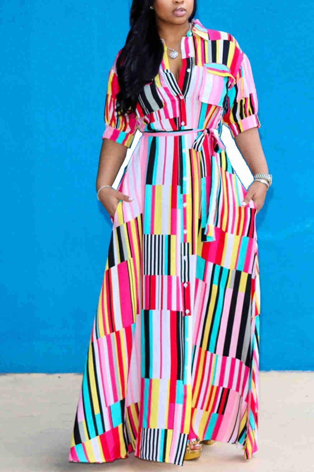 Multicolor Striped Bohemian Maxi Dress