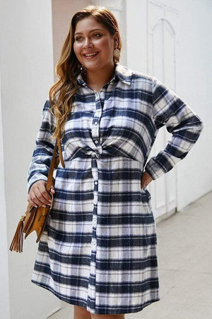 Plus Plaid Twist Front Shirt Dress