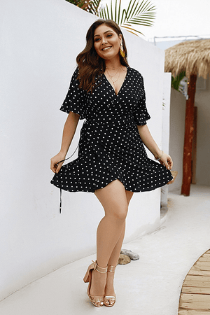 Pork Dot Print Plus Size Mini Dress
