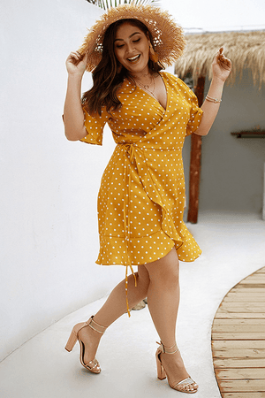 Pork Dot Print Plus Size Mini Dress