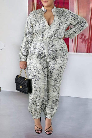 Long Sleeve Printed Zipper Style Jumpsuit