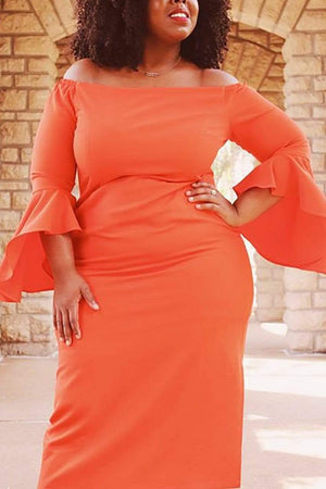 Fashion Trumpet Sleeve Orange Dress