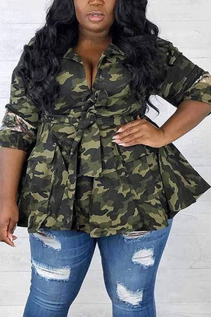 Fashion Long Sleeve Plus Size Camouflage Coat