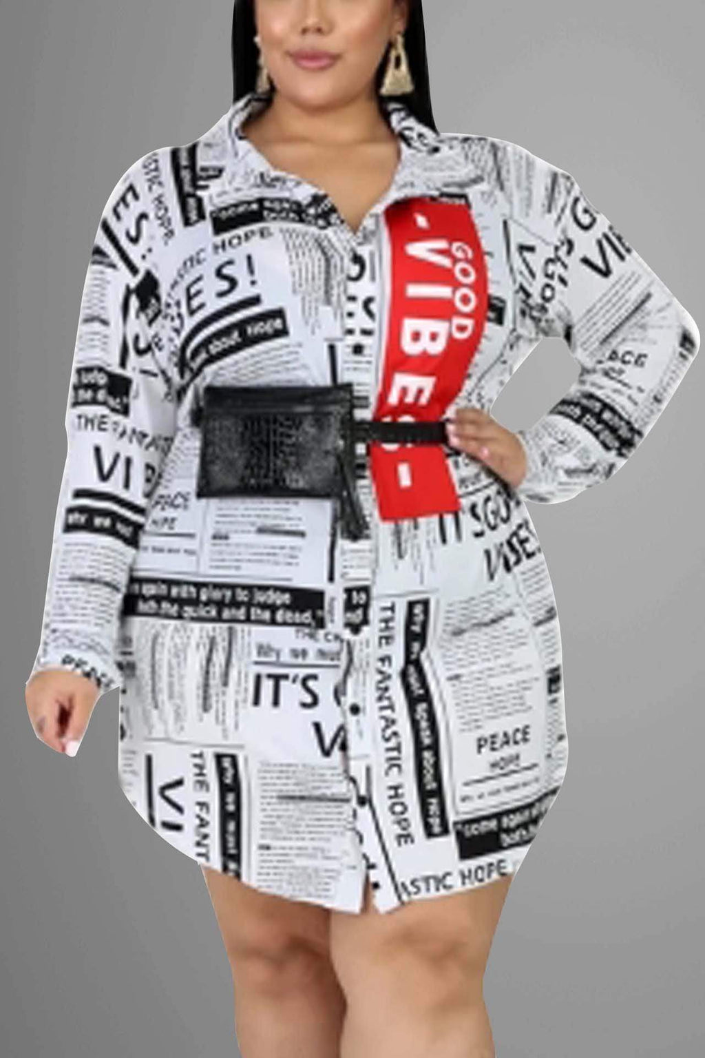 Fashion Creative Newspaper Print Dress