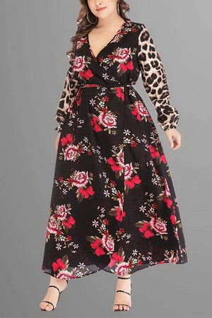 Loose V-neck print Long dress