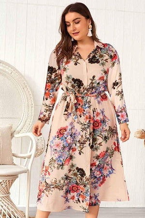 Stylish Plus Size Printed Shirt Dress