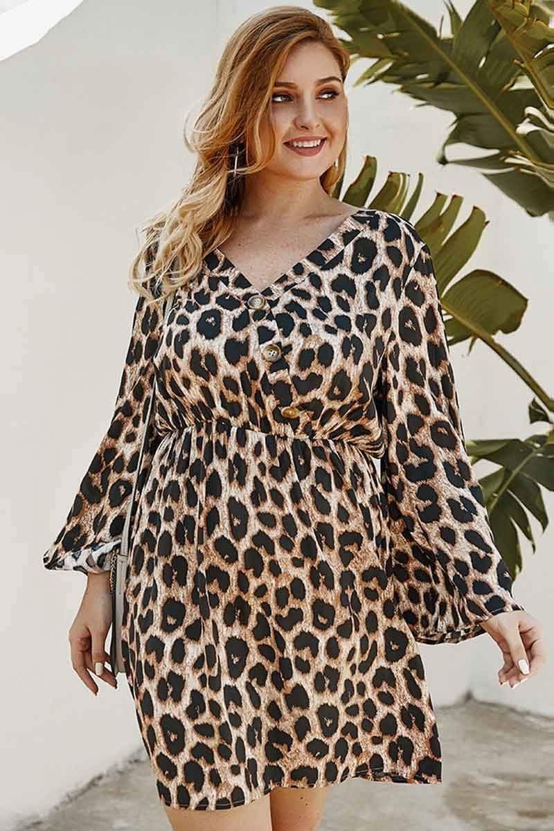 Sexy Leopard Print Long Sleeve Dress