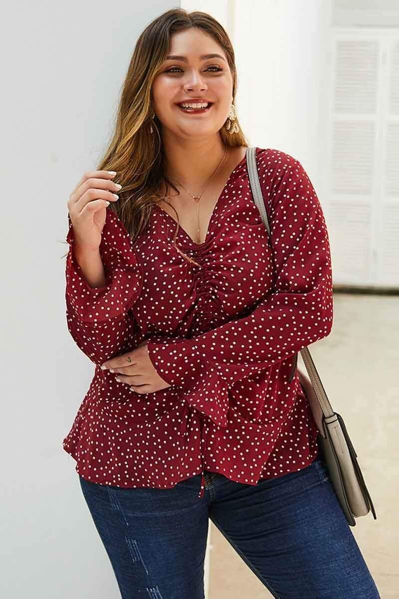 Fashion Dot Print V Neck Top