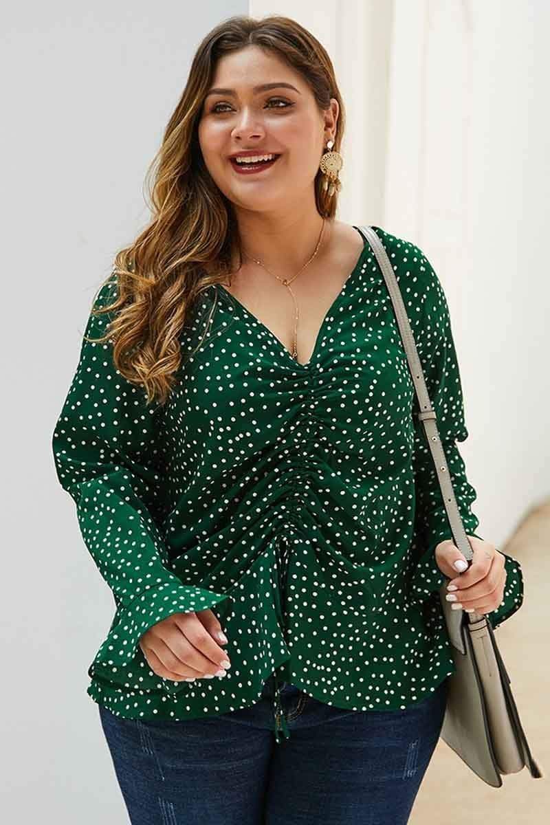 Fashion Dot Print V Neck Top