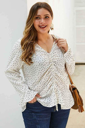 Fashion Dot Print V Neck Top