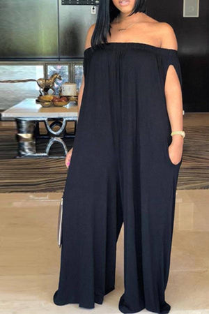 Loose Off Shoulder Split Sleeve Jumpsuit