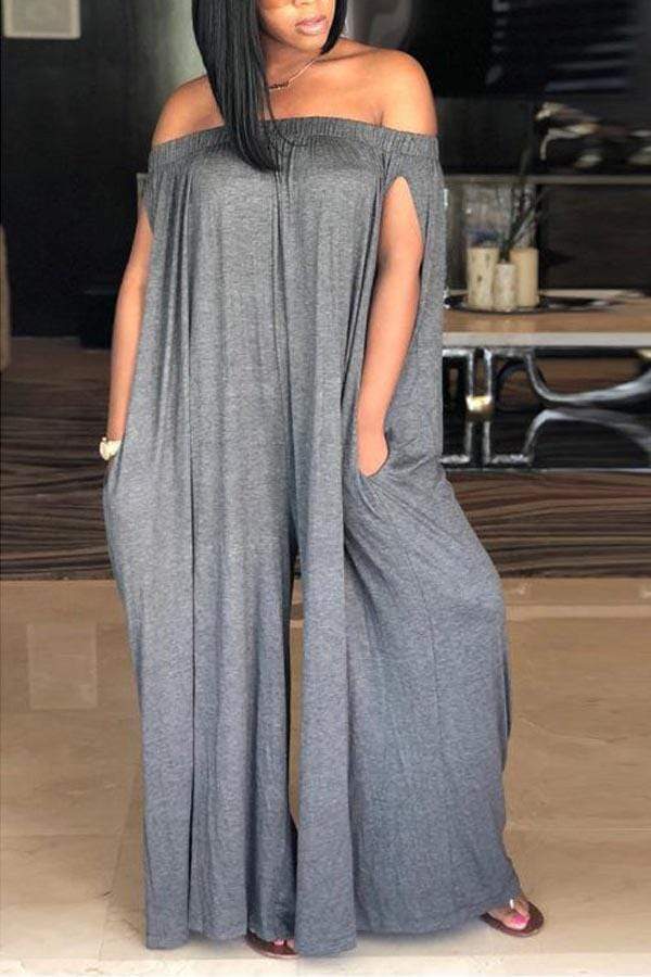 Loose Off Shoulder Split Sleeve Jumpsuit