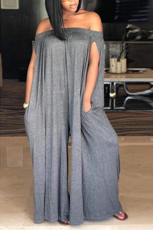 Loose Off Shoulder Split Sleeve Jumpsuit