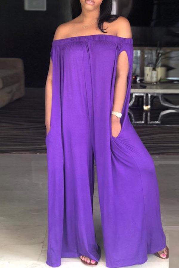 Loose Off Shoulder Split Sleeve Jumpsuit