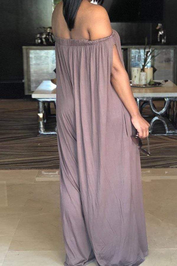 Loose Off Shoulder Split Sleeve Jumpsuit