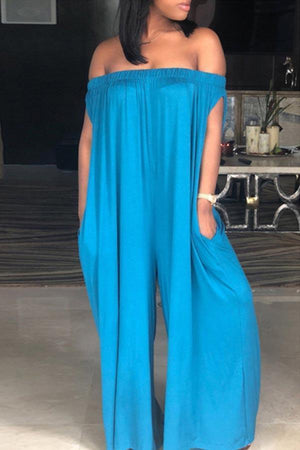Loose Off Shoulder Split Sleeve Jumpsuit