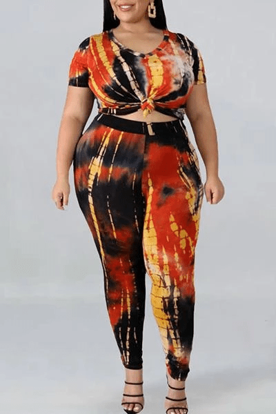 Round Neck Short Sleeve Print Set