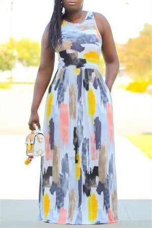 Sleeveless Tie Dye Maxi Dress