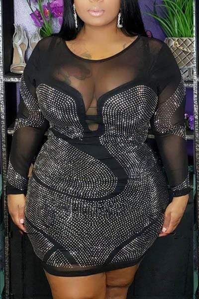 Solid Color Rhinestone Short Dress