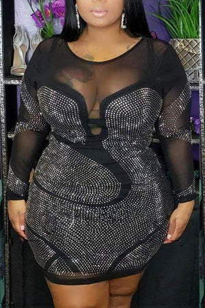 Solid Color Rhinestone Short Dress