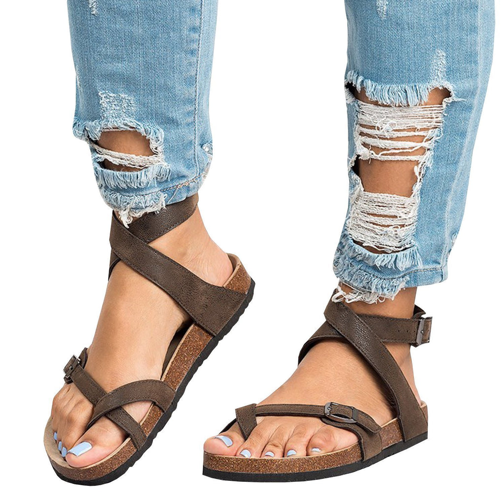 Roman Sandals Buckle Peep-toe Flats