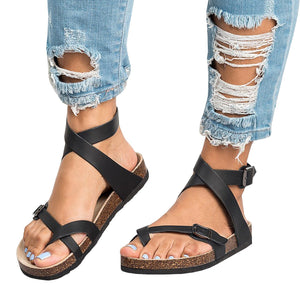 Roman Sandals Buckle Peep-toe Flats