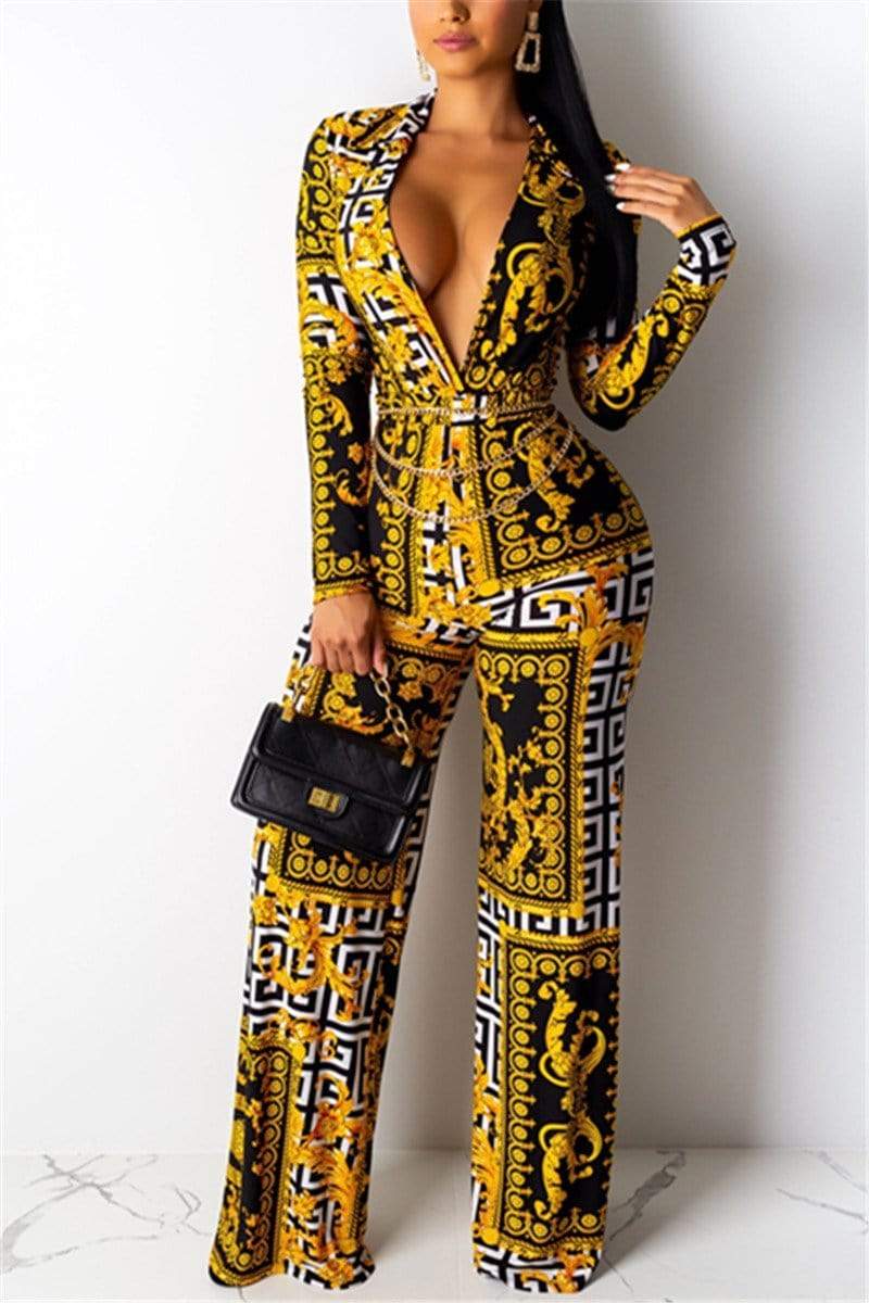 Sexy Print V-Neck Jumpsuit