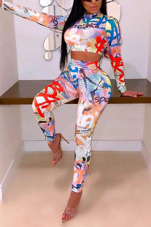 Casual Printed Pants Set