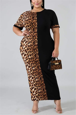 Fashion Leopard Print Patchwork Dress