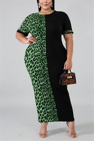 Fashion Leopard Print Patchwork Dress