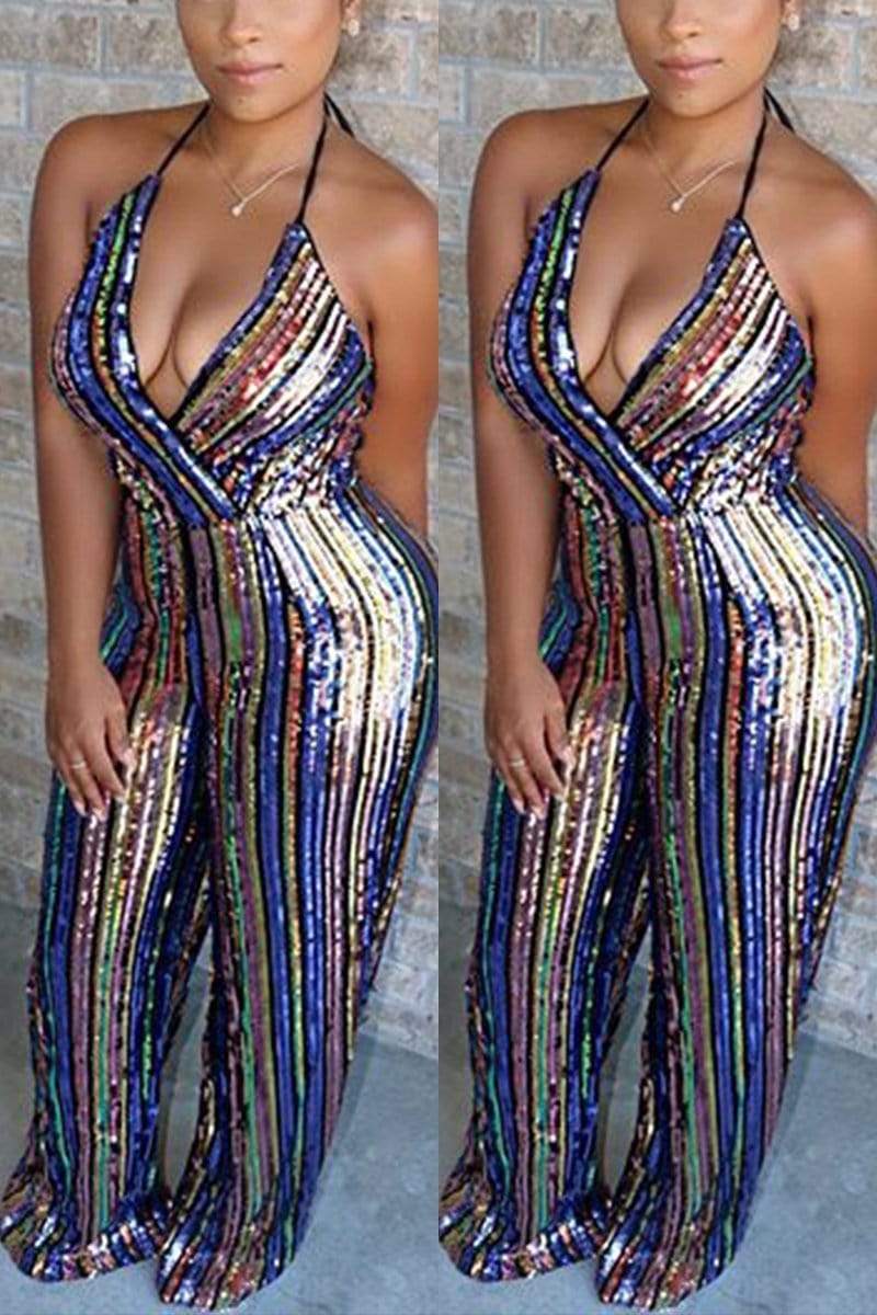 Fashion Sexy Sequin Halter Jumpsuit