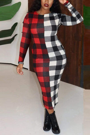 Casual Plaid Print Long Sleeve Dress