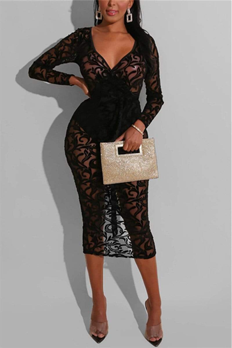 Sexy Lace Long Sleeve Dress