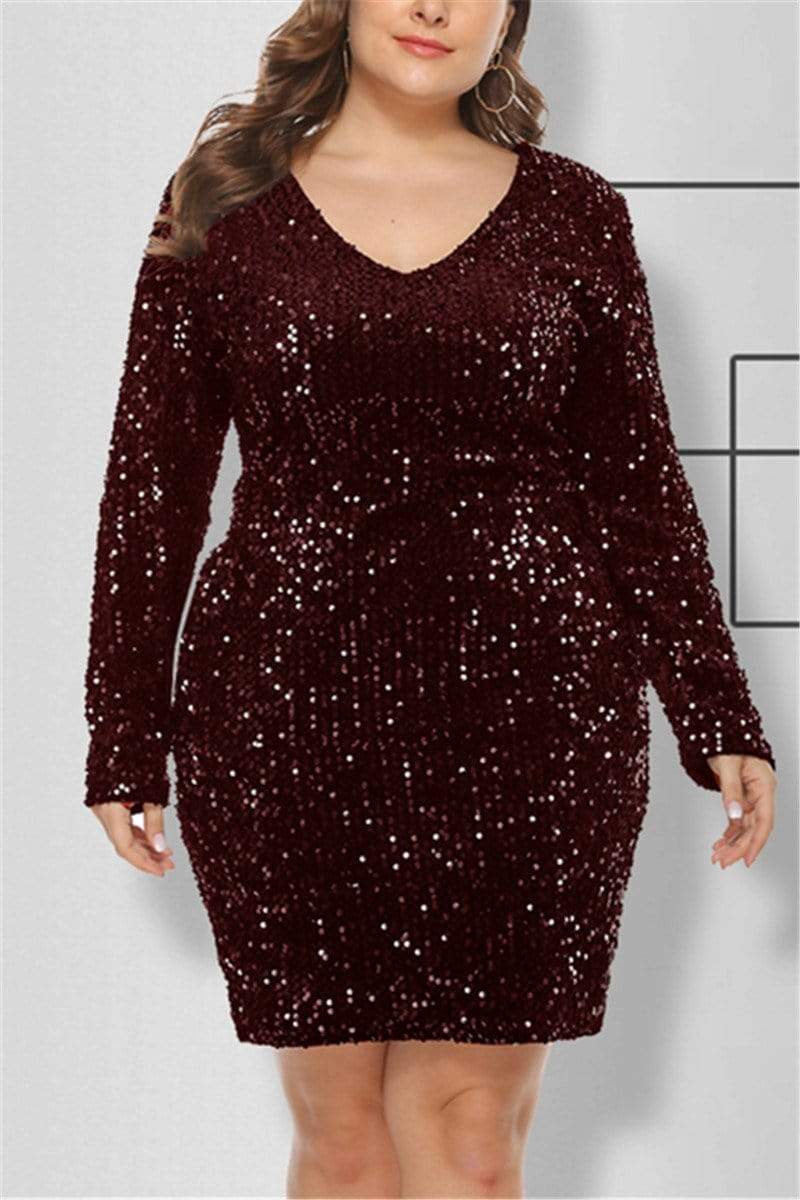 Fashion Sequined Long Sleeve Dress