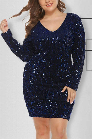 Fashion Sequined Long Sleeve Dress