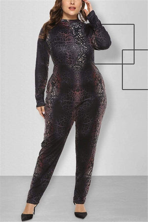 Fashion Leopard Print Long Sleeve Jumpsuit