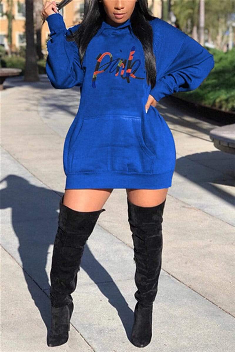 Fashion Casual Embroidered Letter Hooded Dress