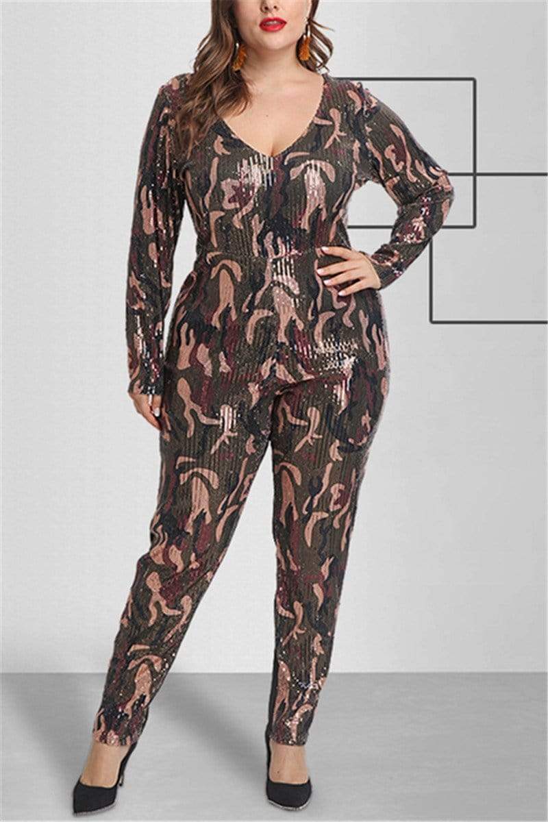 Fashion Plus Size Sequin Jumpsuit